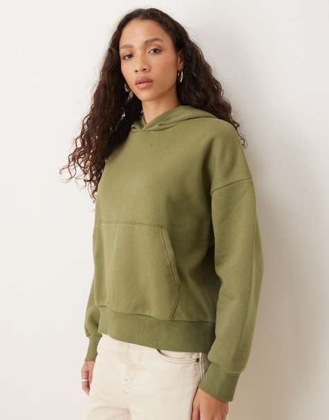 ASOS DESIGN brushback oversized hoodie in khaki green - view 1