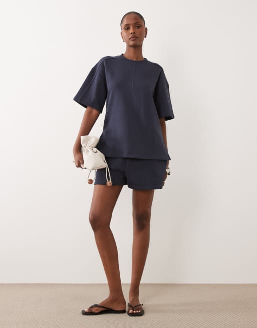 ASOS DESIGN brushback short sleeve top in dark blue (part of a set), 2 of 4