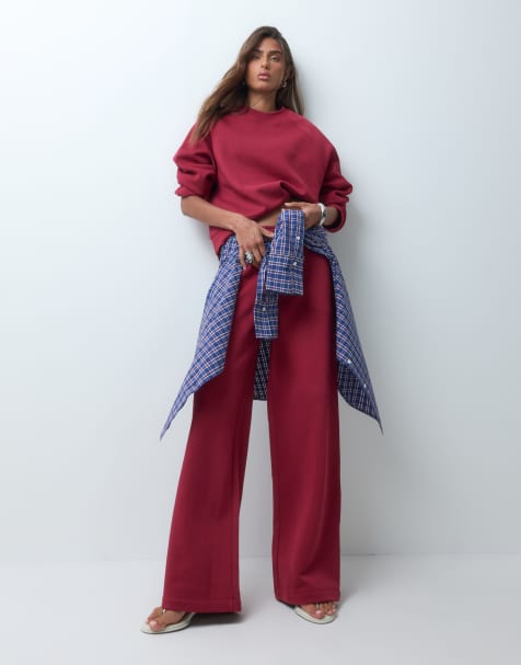 ASOS DESIGN brushback sweat set in burgundy - view 1