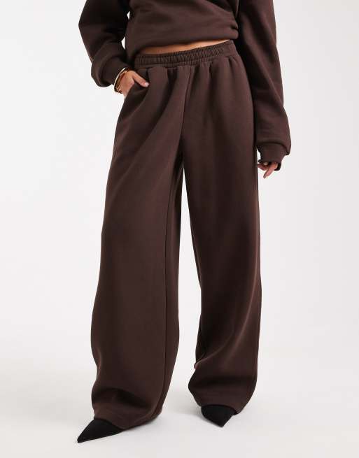 ASOS DESIGN brushback wide leg brushback sweatpants in chocolate