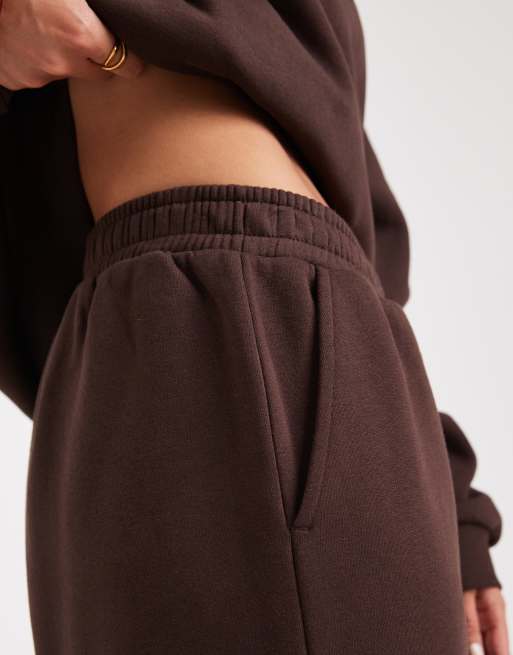 ASOS DESIGN brushback wide leg brushback sweatpants in chocolate