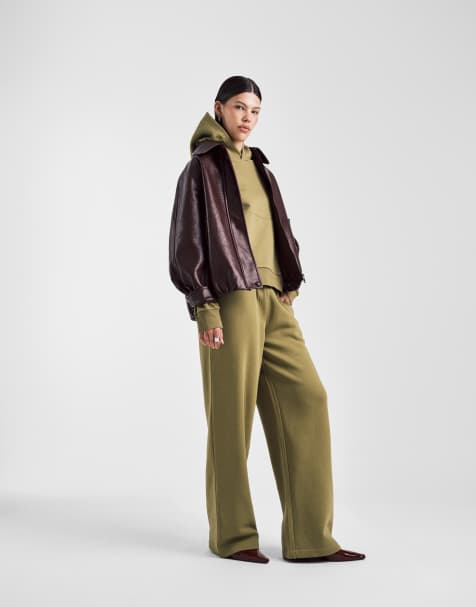 ASOS DESIGN brushback wide leg brushback jogger in green - view 1