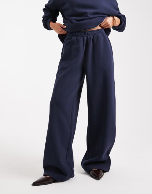ASOS DESIGN brushback wide leg sweatpants in navy