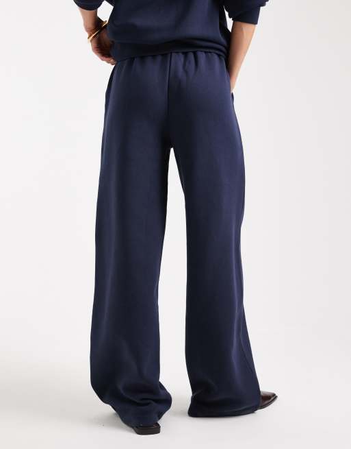 ASOS DESIGN brushback wide leg sweatpants in navy