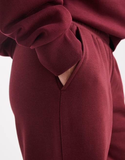 ASOS DESIGN brushback wide leg brushback jogger in burgundy