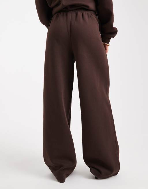 ASOS DESIGN brushback wide leg brushback sweatpants in chocolate, 4 of 5