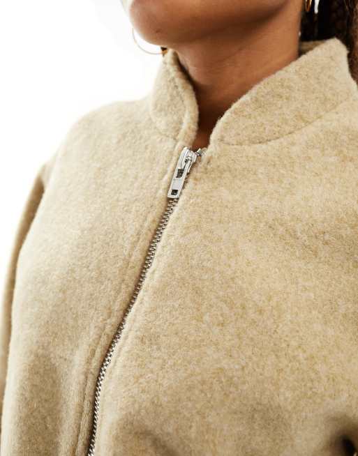 ASOS DESIGN cropped fleece jacket in camel