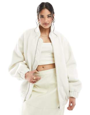 Asos Design Brushed Bomber Jacket In Ecru-neutral