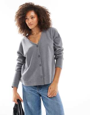 Asos Design Brushed Boxy Oversized Cardigan In Charcoal-gray