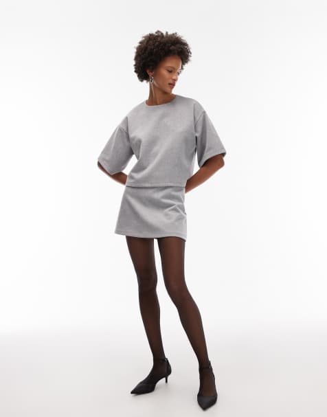 ASOS DESIGN brushed boxy T-shirt and A-line skort set in gray - view 1