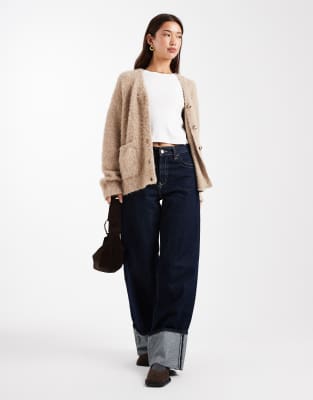 Asos Design Brushed Boyfriend Cardigan In Brown