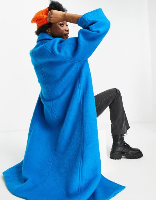 ASOS DESIGN brushed boyfriend coat in pop blue