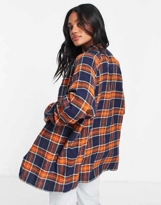 Orange and navy cheap plaid shirt