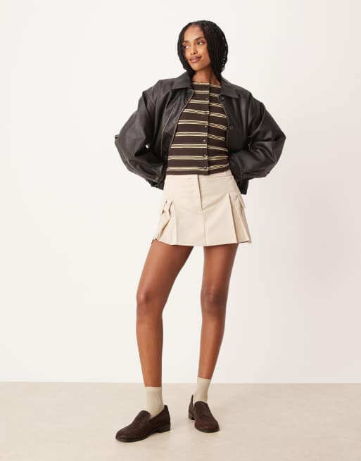 ASOS DESIGN brushed stripe button through top in brown stripe