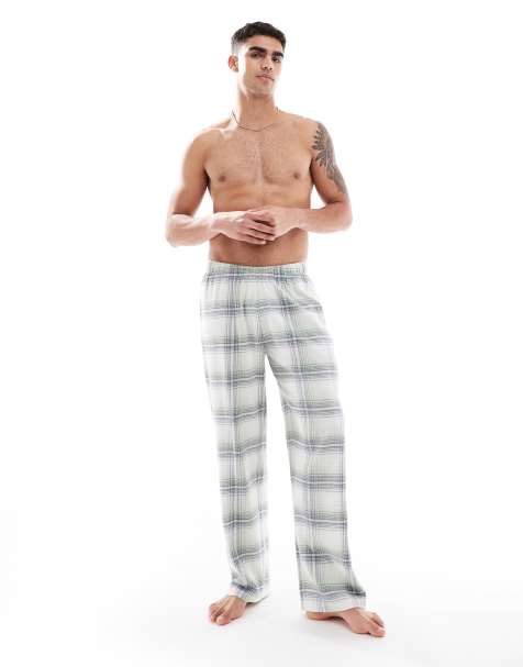 ASOS DESIGN brushed check lounge bottom in green - view 1
