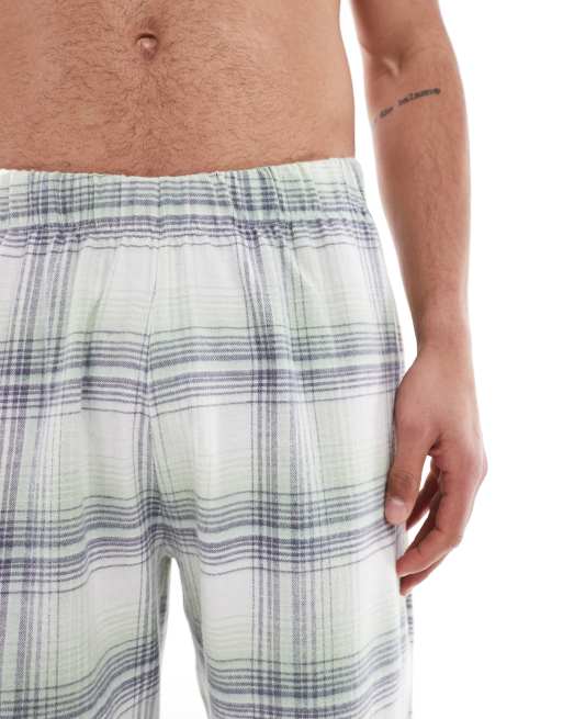 ASOS DESIGN brushed check lounge bottom in green