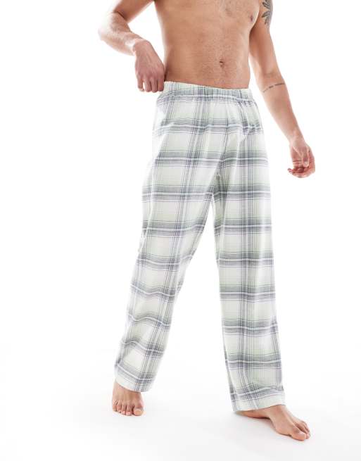 ASOS DESIGN brushed check lounge bottom in green