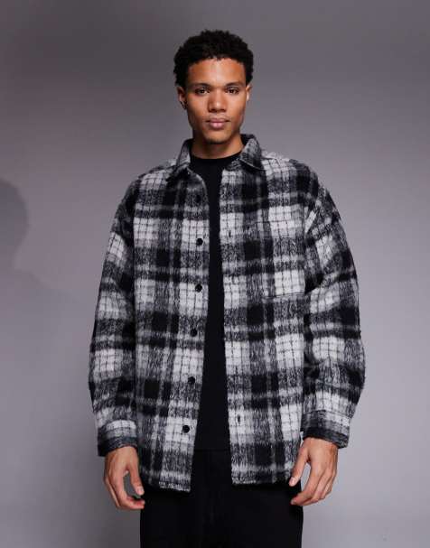 ASOS DESIGN brushed check overshirt in black