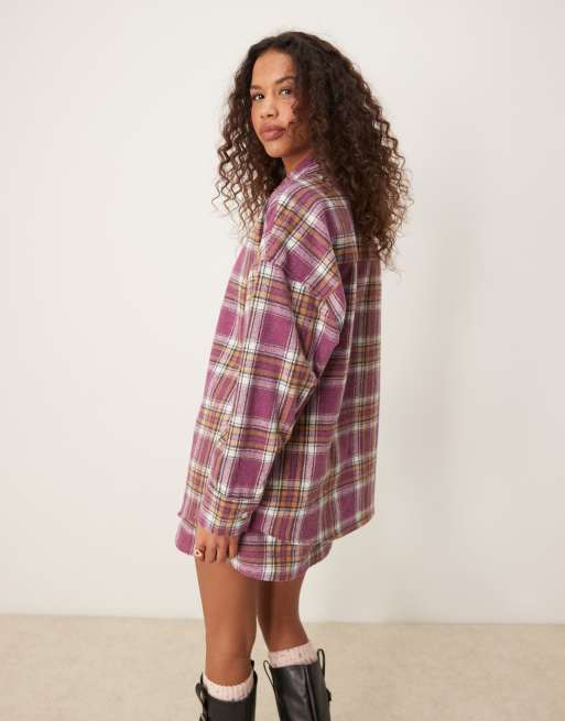 ASOS DESIGN brushed check oversized shirt in burgundy ASOS
