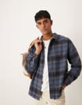 [ASOS DESIGN] ASOS DESIGN brushed check shacket with zip in blue-Multi XL NAVY
