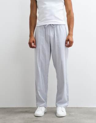 Asos Design Brushed Checked Lounge Bottom In Blue