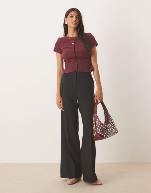 ASOS DESIGN brushed cotton waist detail shrunken tee in burgundy, 4 of 4