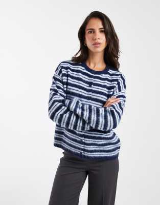 Asos Design Brushed Crew Neck Cardigan In Multi