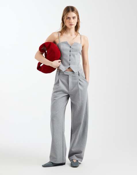ASOS Design brushed cropped blazer and tailored wide leg trouser in grey - view 1
