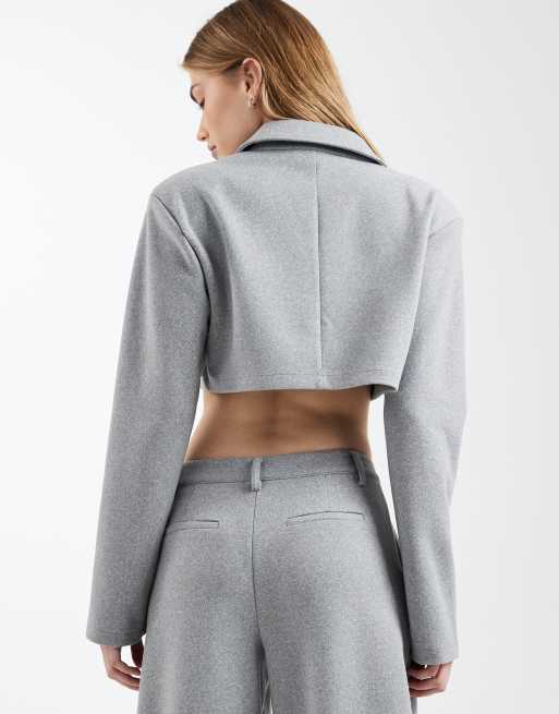 ASOS DESIGN brushed cropped blazer in gray - part of a set , 4 of 4