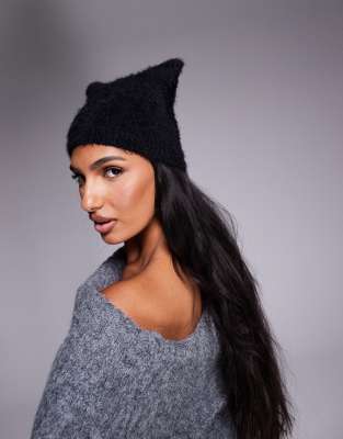 Asos Design Brushed Ears Knit Beanie-black In Black