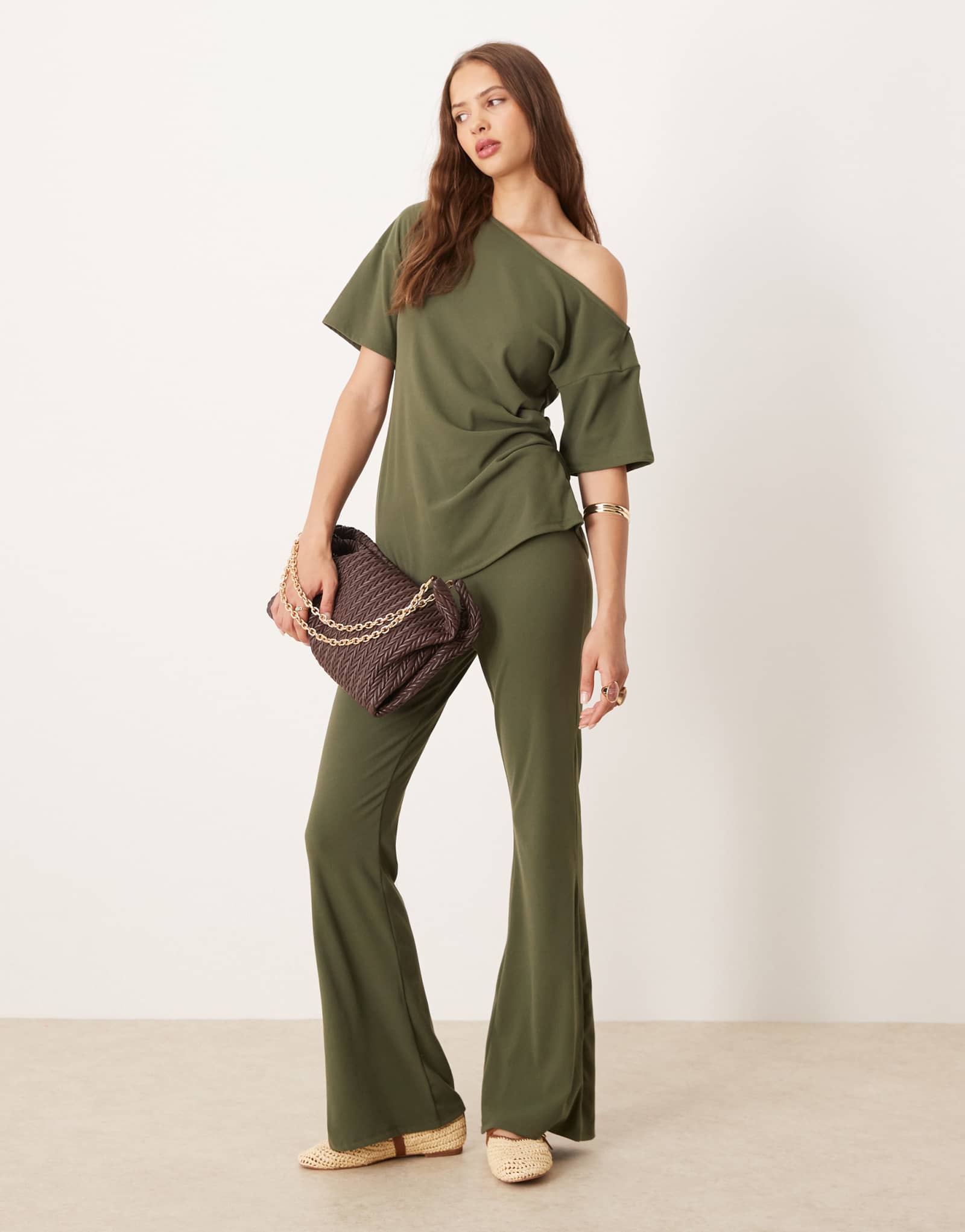 Широкие брюки ASOS DESIGN в тонкую полоску цвета хаки - часть комплекта