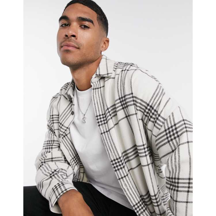 Oversized check pattern SH /柄GRY Check Oversized Down Pat Shirt in Taupe Grey