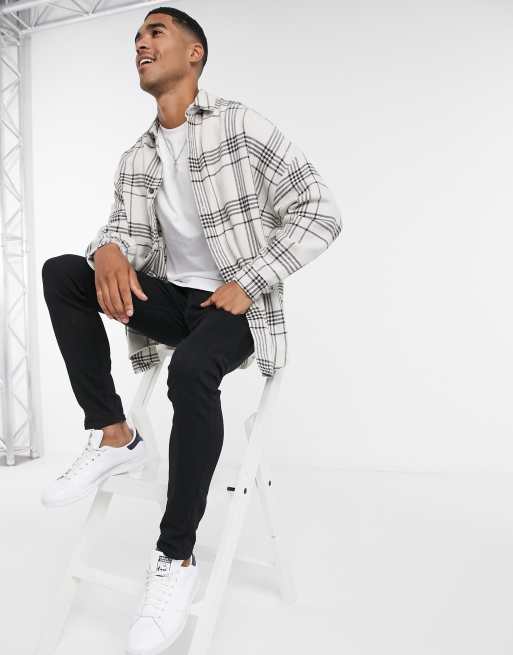ASOS DESIGN brushed flannel extreme oversized check shirt in large scale black and white, 4 of 4