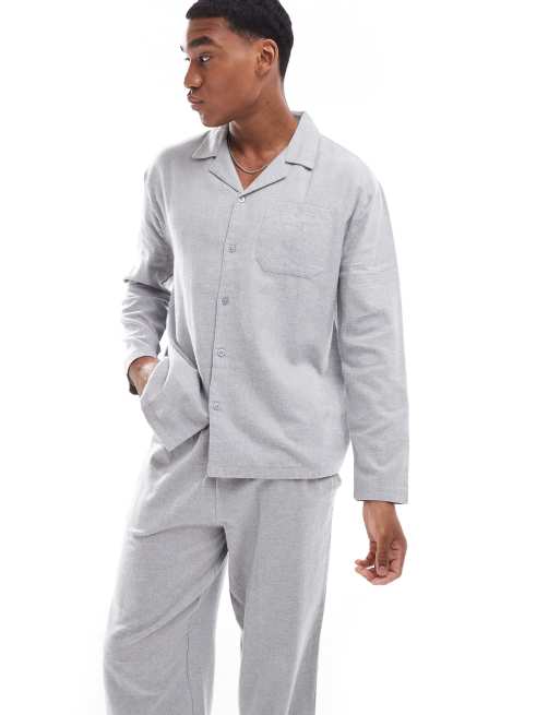 ASOS DESIGN brushed flannel pajama set in gray ASOS