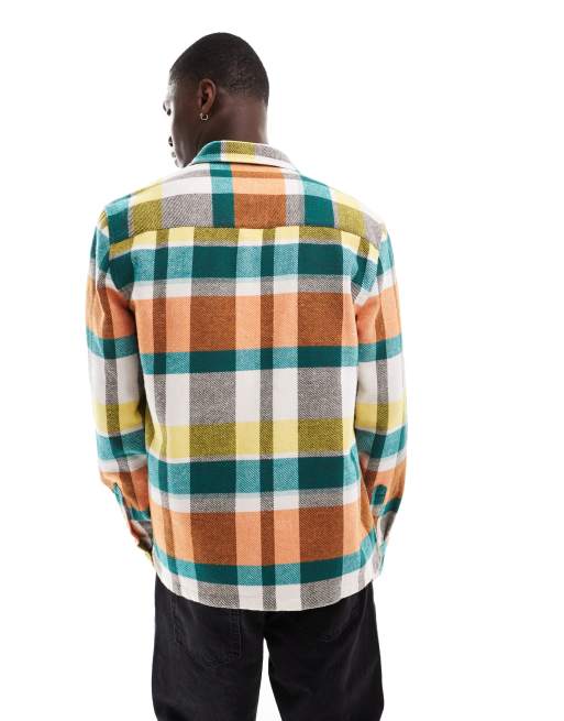 ASOS DESIGN brushed flannel shirt in rainbow plaid