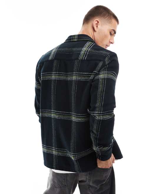 ASOS DESIGN brushed flannel regular shirt with window pane check in black, 4 of 4