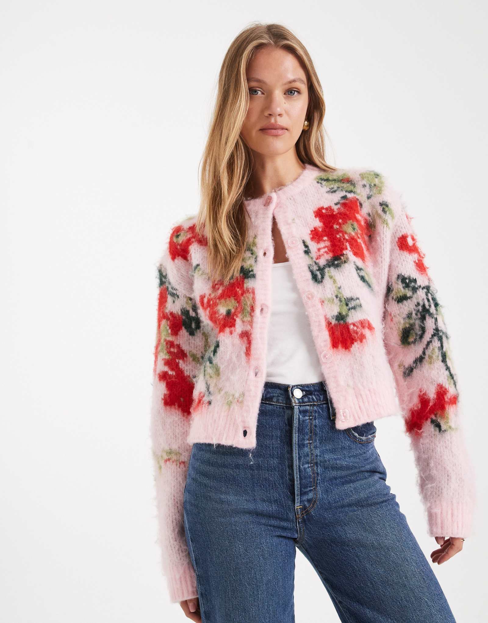 Непринужденный кардиган с цветочным рисунком от ASOS DESIGN розового цвета