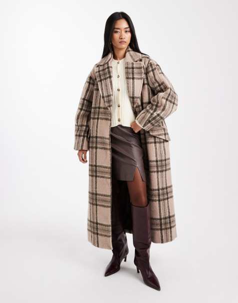 ASOS DESIGN brushed formal chuck on coat in stone check - view 1
