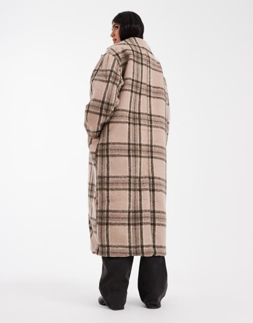 ASOS DESIGN brushed formal throw on coat in stone plaid