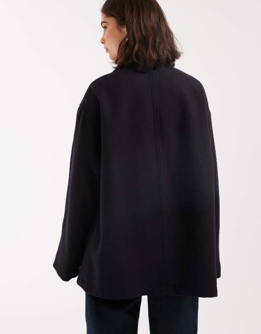 ASOS DESIGN brushed funnel neck coat with toggle detailing in navy