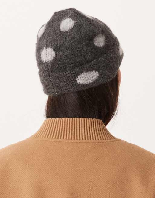 ASOS DESIGN brushed knit beanie in grayscale polka dots, 3 of 3