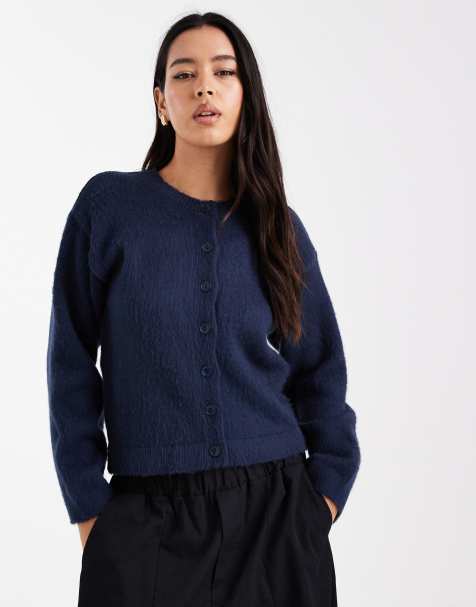 ASOS DESIGN brushed knit cardigan in navy - view 1
