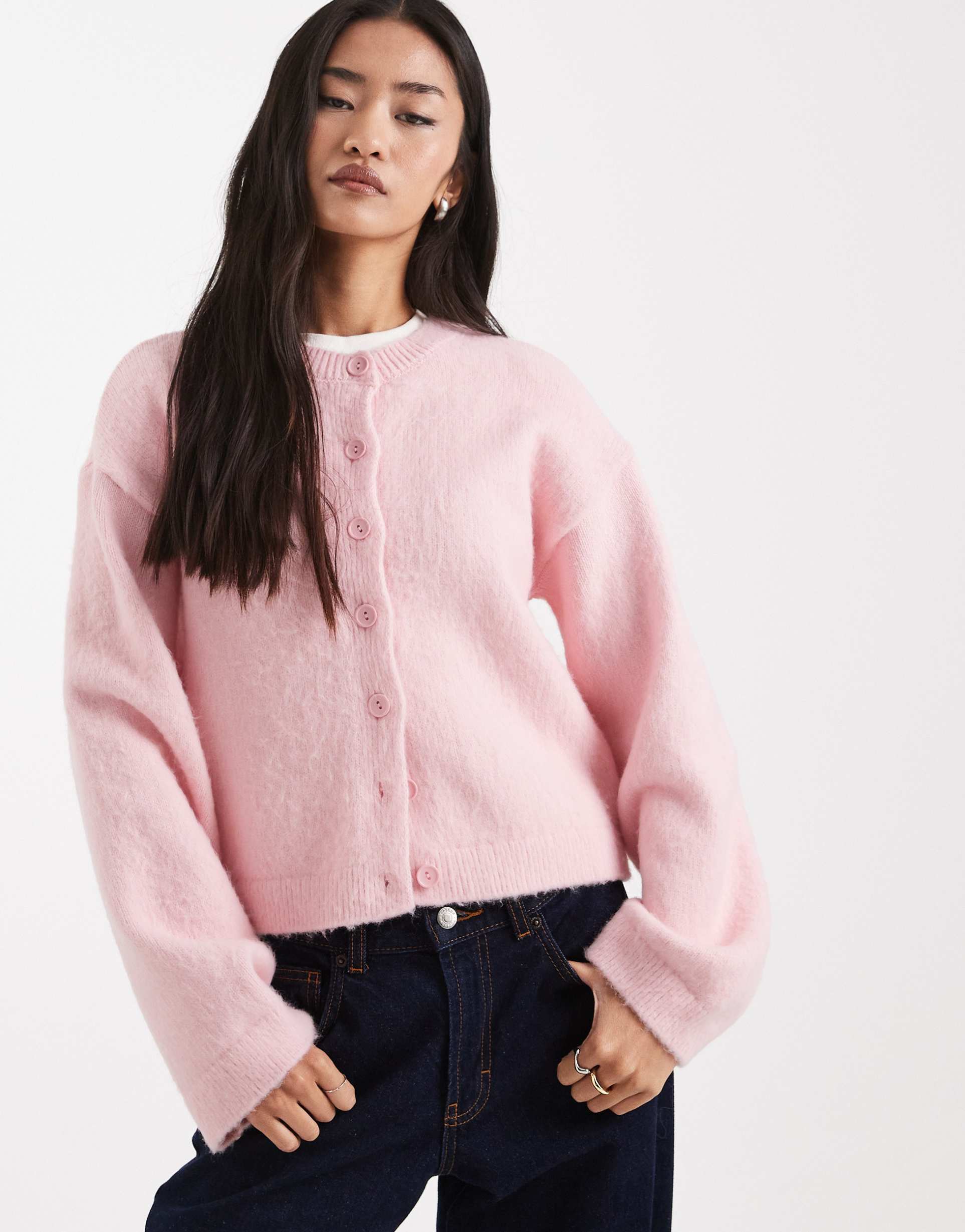 asos design brushed knit cardigan in pink