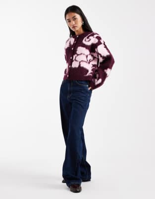 Asos Design Brushed Knit Floral Cardigan In Multi