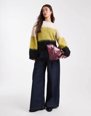 Asos Design Brushed Knit Sweater With Wool In Multi