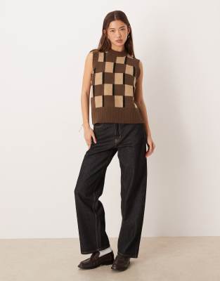 Asos Design Brushed Knit Tank Top In Brown