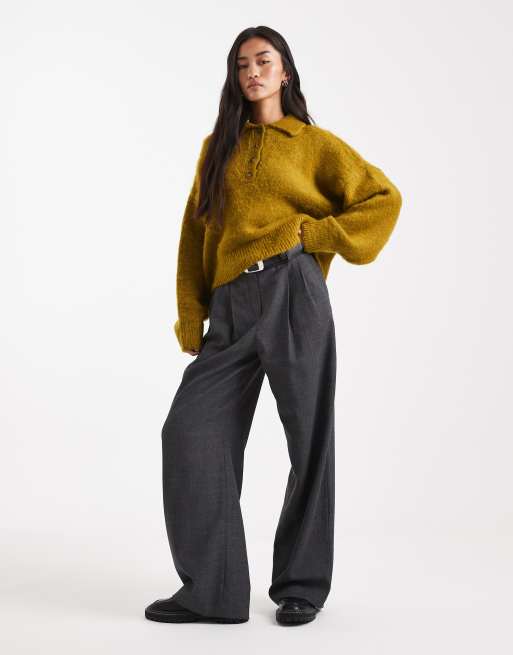 ASOS DESIGN brushed knitted boxy polo in green, 2 of 4