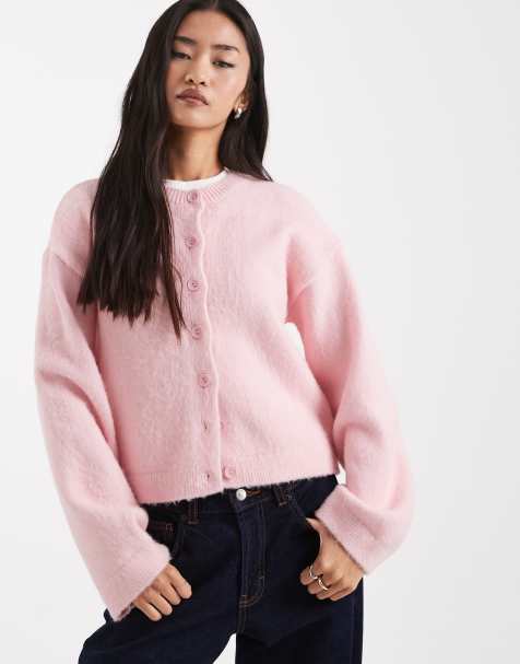ASOS DESIGN brushed knitted cardigan in pink - view 1