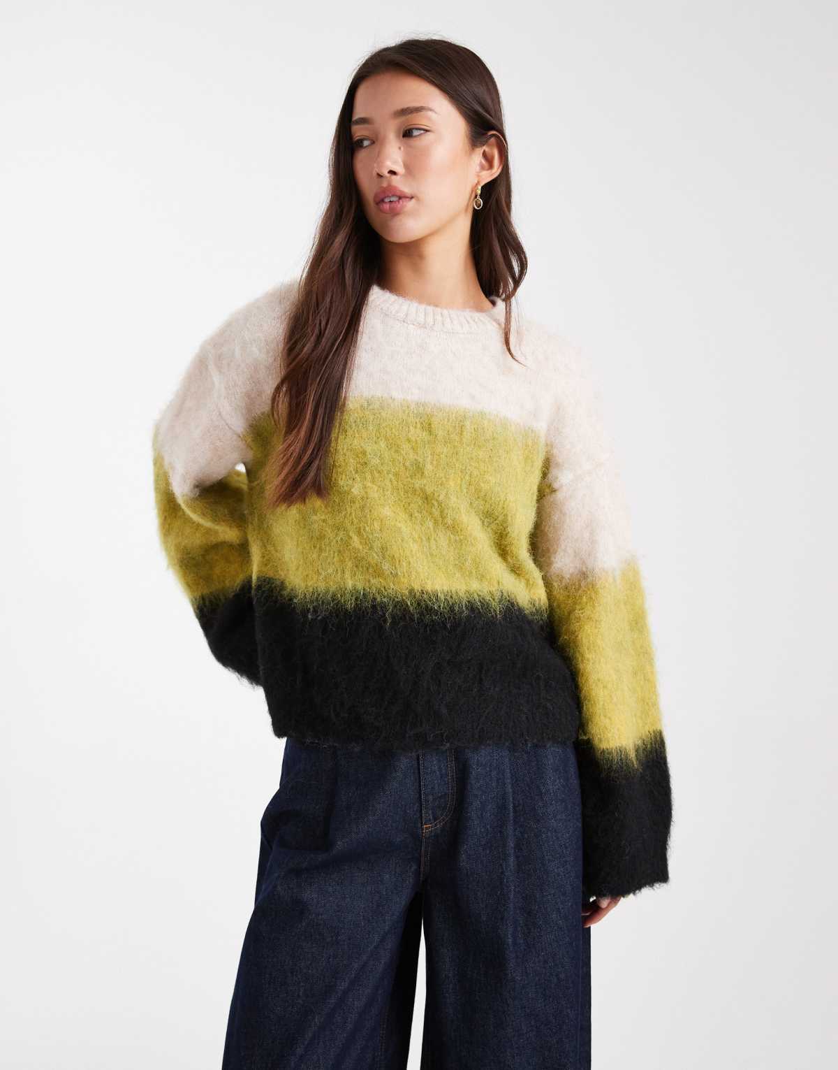 ASOS DESIGN  brushed knitted jumper with wool in olive stripe