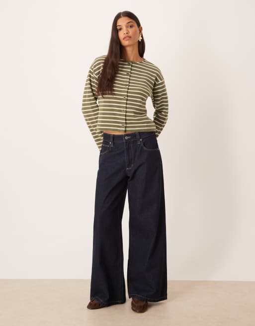 ASOS DESIGN brushed long sleeve top in olive green stripe, 2 of 4